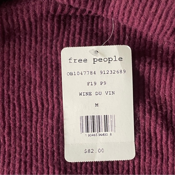 Free People Snowbunny, Long Sleeve Bardot Sweater in “Wine Du Vin”- Size Medium - Picture 3 of 3